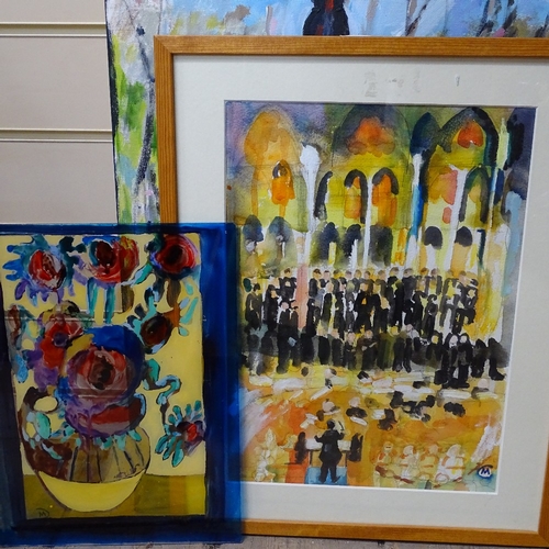 944 - Maureen Connett, acrylic on canvas, Vincent's dream, watercolour, the choir, and 2 others