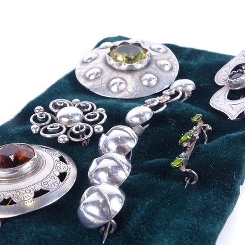 1067 - 7 various stone set and silver Scandinavian brooches