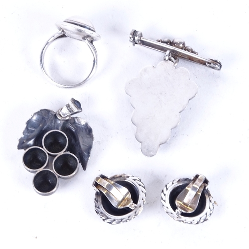 1072 - N. E. FROM - stylised sterling silver ring, similar earrings, and a pendant etc