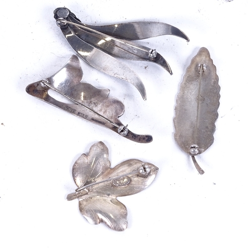 1077 - K BOYE - a stylised silver leaf design brooch, and 3 other similar brooches