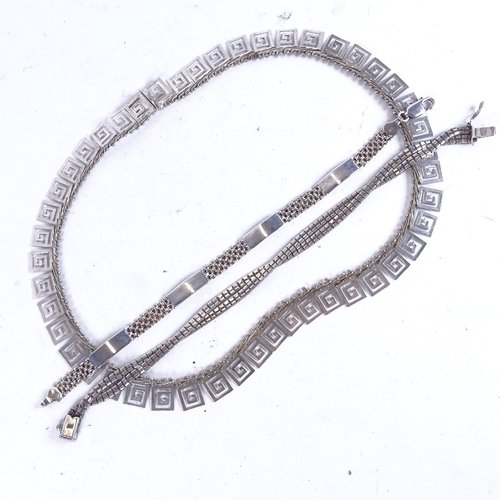 1087 - A Greek Key design necklace, and 2 silver bracelets