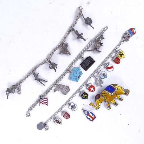 1096 - 2 silver and enamel charm bracelets, a Persian silver and enamel elephant etc