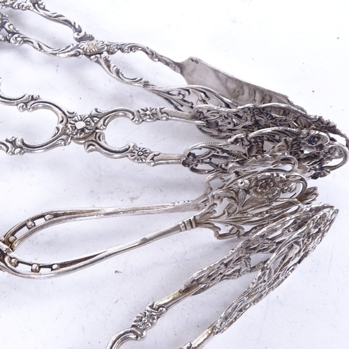 1097 - 4 pairs of decorative silver cake tongs, all with Swedish control marks