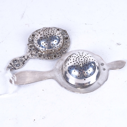 1107 - 2 silver tea strainers, 1 Danish dated 1920, the other Swedish stamped 830