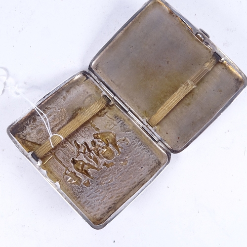 1109 - HANS JENSEN - a decorative silver cigarette case, with embossed village scene (103g)