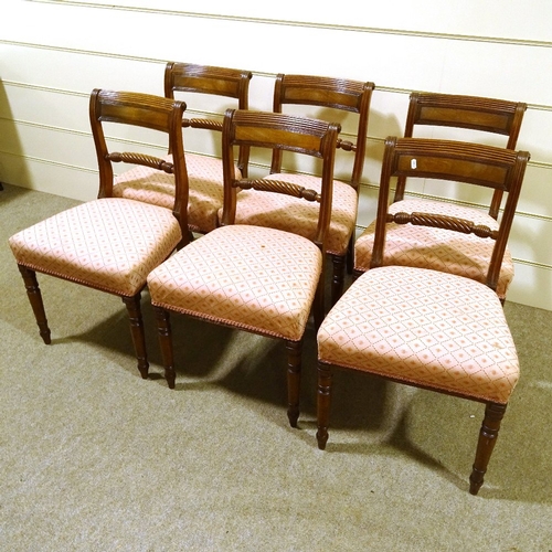 242 - A set of 6 George III mahogany dining chairs, with rope twist back rails, recently re-upholstered