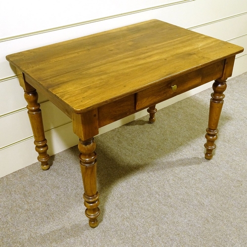 398 - A 19th century cherrywood side table with single frieze drawer, 100cm x 68cm