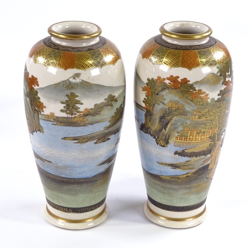 26 - A pair of Japanese Satsuma porcelain vases, mid-20th century with hand painted and gilded decoration... 