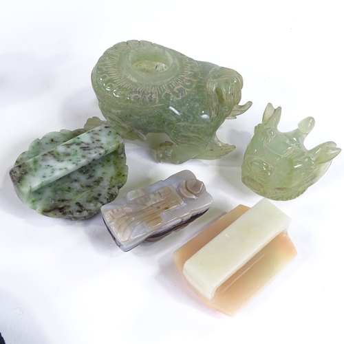 30 - A group of Chinese jade and hardstone carvings, including a relief carved jade rui sceptre, length 1... 