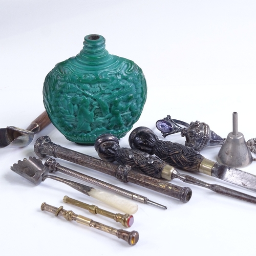 62 - A mixed group of items, including 4 Victorian propelling pencils, Scottish miniature knife and fork ... 