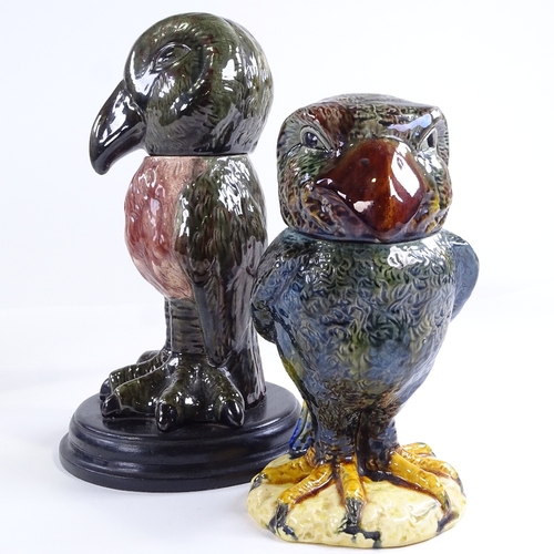 63 - 2 Majolica grotesque bird design jars and covers, in the style of Martin Brothers, 20th century, no ... 