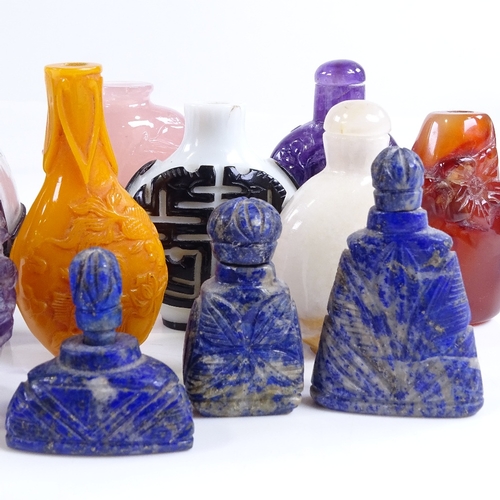 64 - A collection of Chinese snuff bottles, including a relief carved natural amethyst bottle, height 7cm... 