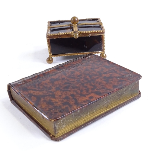 111 - A small 19th century gilt-brass and tortoiseshell casket, length 5.5cm, and a brass simulated tortoi... 