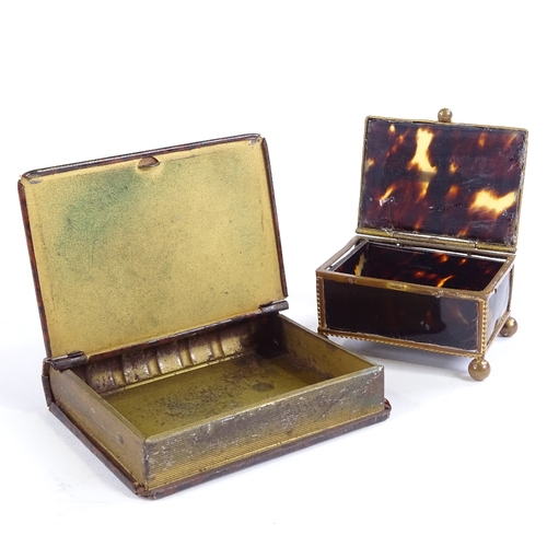 111 - A small 19th century gilt-brass and tortoiseshell casket, length 5.5cm, and a brass simulated tortoi... 