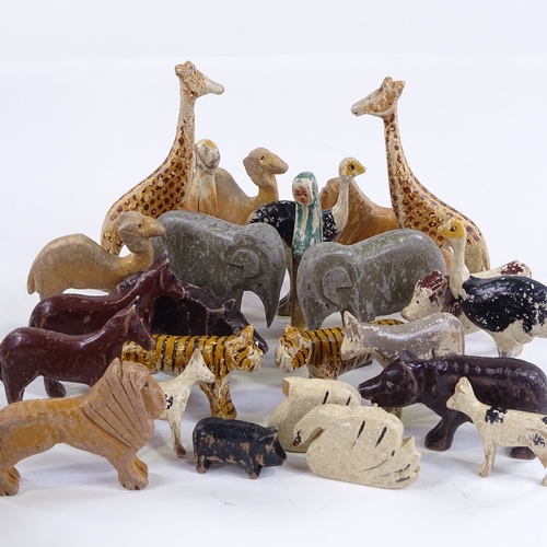 117 - A group of Vintage carved and painted wood Noah's Ark animals (25)