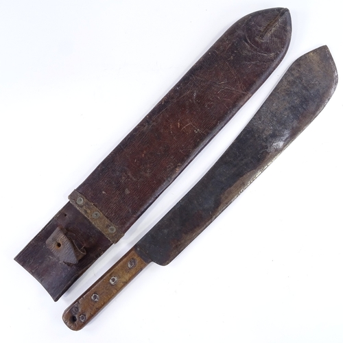 124 - A Second World War Period machete by Kitchin Ltd of Sheffield, dated 1943, leather scabbard, blade l... 