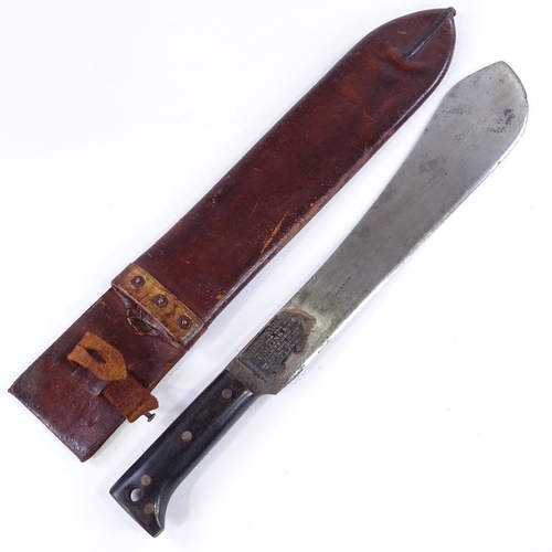 125 - A mid-20th century American machete by Collins & Co of Hartford, dated 1949, leather sheath, blade l... 