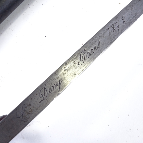 128 - A 19th century French sword bayonet, inscribed L Deny Paris 1878, original metal scabbard