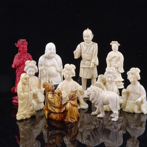 160 - A group of 19th century Japanese ivory carvings, okimono, netsuke etc