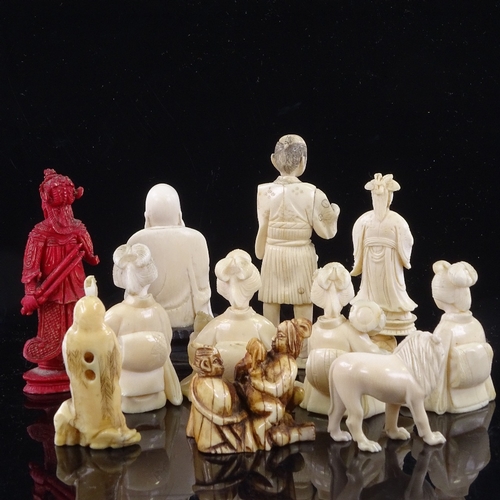 160 - A group of 19th century Japanese ivory carvings, okimono, netsuke etc