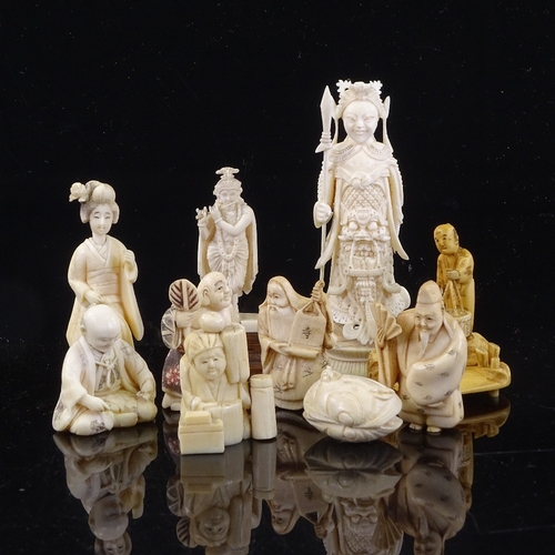 165 - A group of Japanese ivory netsuke, okimono, and other carvings