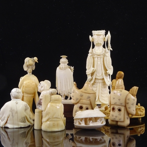 165 - A group of Japanese ivory netsuke, okimono, and other carvings