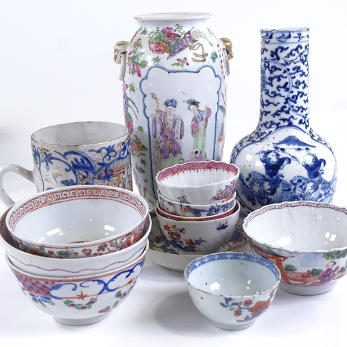 77 - A group of Chinese porcelain, including a polychrome painted vase, height 22cm (A/F)