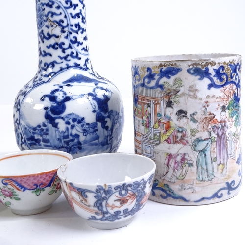 77 - A group of Chinese porcelain, including a polychrome painted vase, height 22cm (A/F)