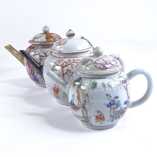 79 - 3 Chinese 18th century porcelain teapots (A/F)