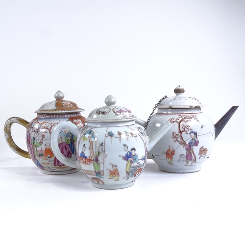 79 - 3 Chinese 18th century porcelain teapots (A/F)