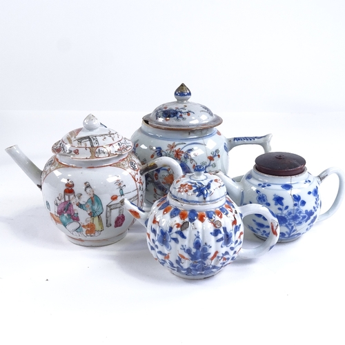 80 - 4 Chinese 18th century porcelain teapots (A/F)