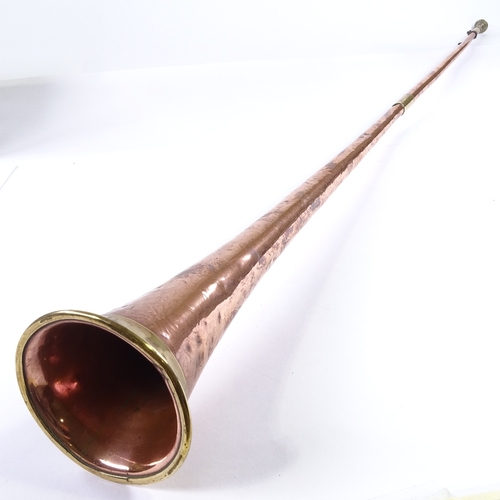 84 - A Victorian copper and brass coaching horn, inscribed Dover Mail with VR cypher, length 131cm