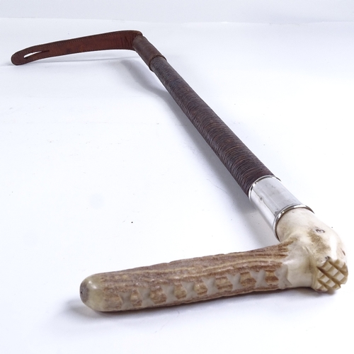 85 - A Victorian horn-handled woven leather riding crop