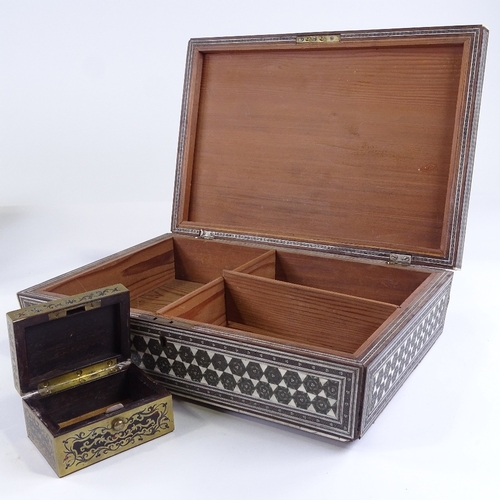 88 - A small 19th century French Boulle marquetry inlaid box, 9cm across, and an Indian Vizagapatam ivory... 