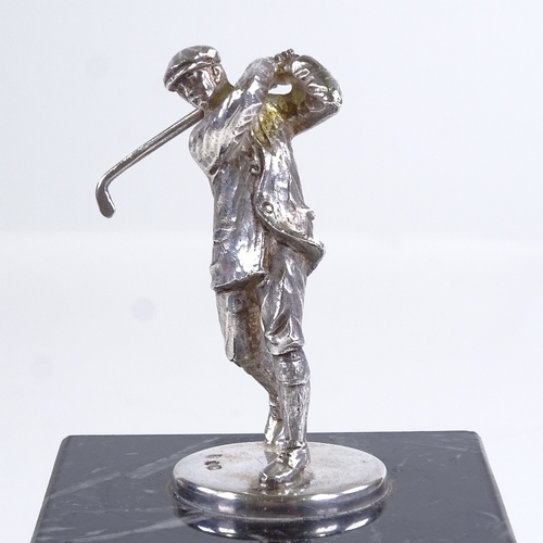 97 - A cast silver figure of a golfer on black marble base, maker's marks for James & William Deakin, no ... 