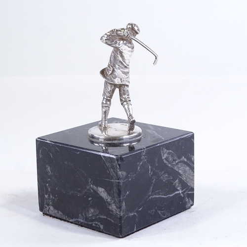 97 - A cast silver figure of a golfer on black marble base, maker's marks for James & William Deakin, no ... 