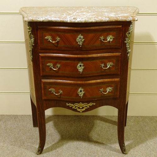 569 - A French kingwood serpentine-front commode, with shaped marble top and ormolu mounts, width 73cm, he... 