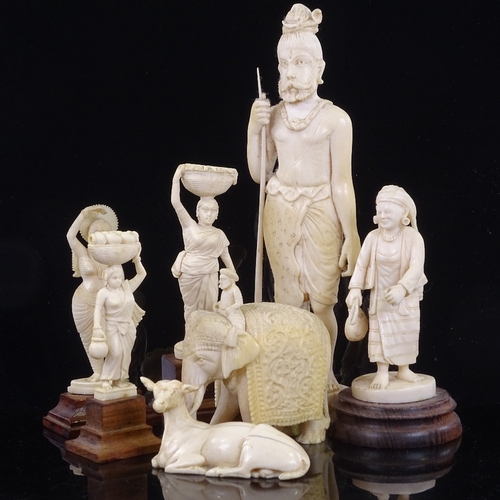 172 - A group of 19th century Indian ivory carvings, tallest height 20cm