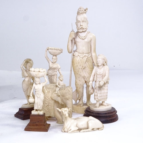 172 - A group of 19th century Indian ivory carvings, tallest height 20cm