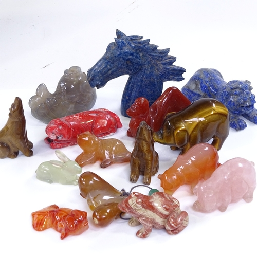 177 - A group of Oriental jade, lapis, coral and other hardstone carved animals