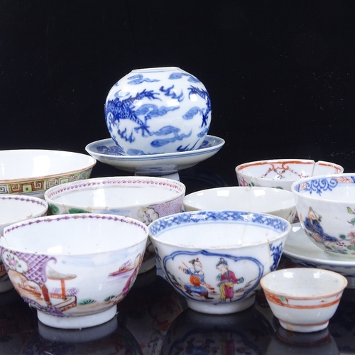 179 - A group of 19th century Chinese porcelain bowls, including a stemmed bowl with 4 character mark, dia... 