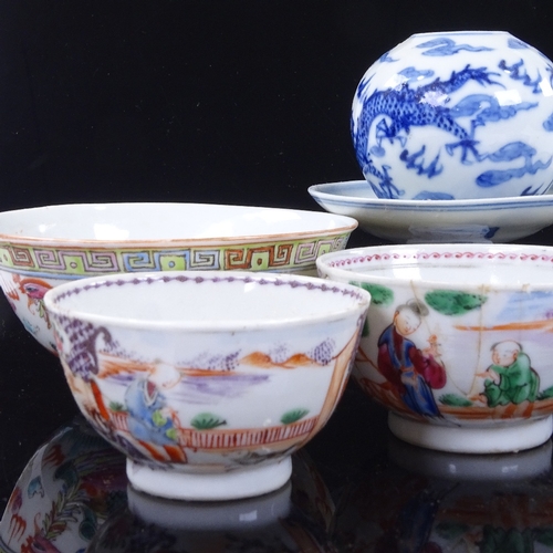 179 - A group of 19th century Chinese porcelain bowls, including a stemmed bowl with 4 character mark, dia... 