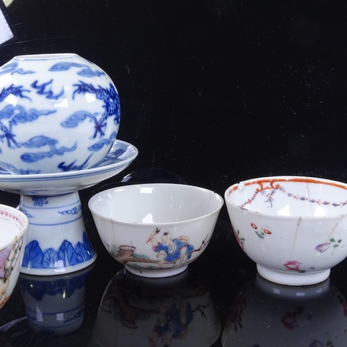 179 - A group of 19th century Chinese porcelain bowls, including a stemmed bowl with 4 character mark, dia... 