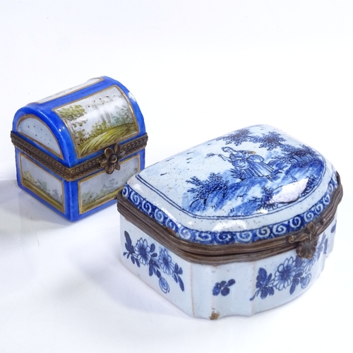 180 - A group of enamel porcelain and metal boxes, including a porcelain dome-top box containing perfume b... 