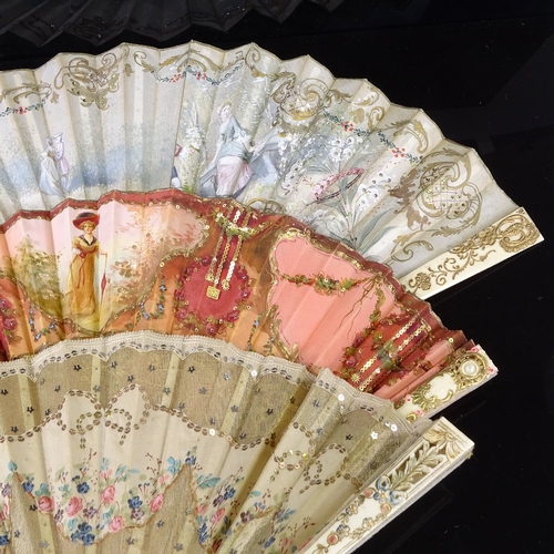 181 - 3 19th century French gilded bone fans with hand painted screens