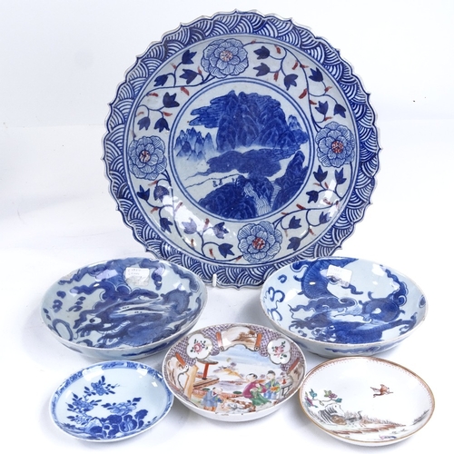 183 - A group of Oriental porcelain bowls, largest 28cm across (6)