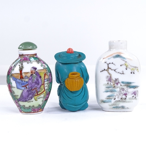 186 - 5 Chinese snuff bottles, including a jade fish design bottle, length 10cm, and 4 others (5)