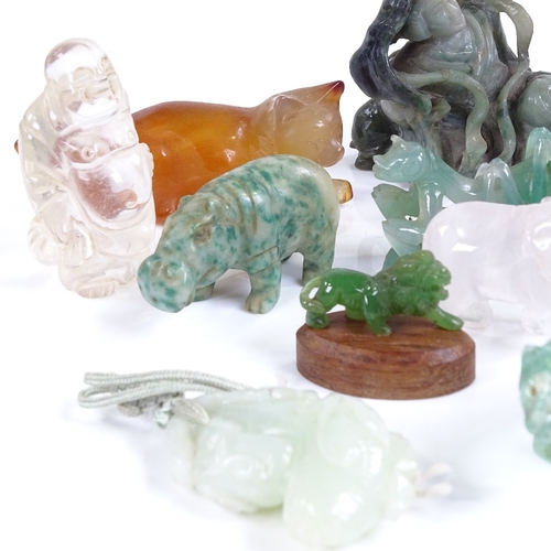 188 - A collection of Chinese jade and hardstone carvings, including jade locust, length 5cm