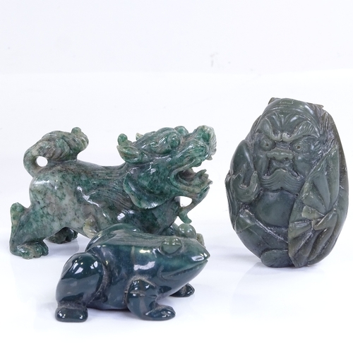 193 - 3 Chinese carved green hardstone animals, dragon length 8cm