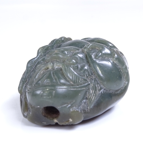 193 - 3 Chinese carved green hardstone animals, dragon length 8cm